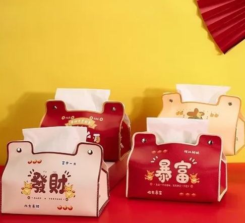 [SG]New Year Tissue Holder w/ Blessing Words Tissue Box for Office Laptop Home Decor Study Room Work ins Style-HOMA