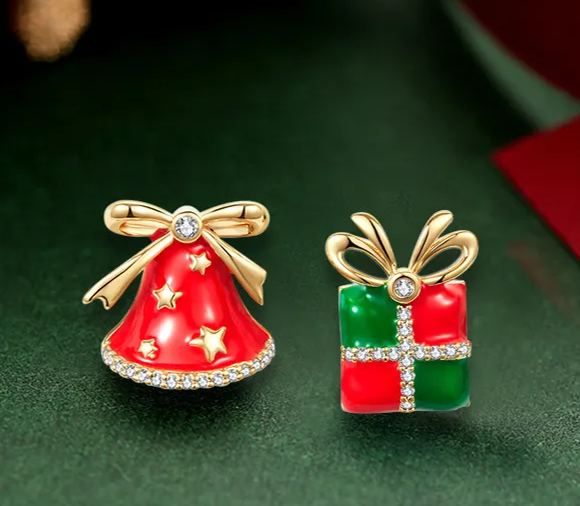 [SG]S925 Needle Christmas New Year Earings Earbuds Bracelet Asymmetrical Cute Christmas Party Gift Lady Kids Girls-HOMA