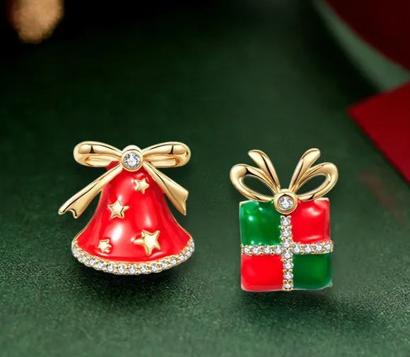 [SG]S925 Needle Christmas New Year Earings Earbuds Bracelet Asymmetrical Cute Christmas Party Gift Lady Kids Girls-HOMA