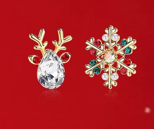 [SG]S925 Needle Christmas New Year Earings Earbuds Bracelet Asymmetrical Cute Christmas Party Gift Lady Kids Girls-HOMA