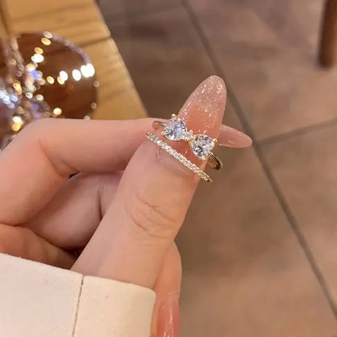 [SG] Open Adjustable Copper Plating Ring with Dimond/Zircon Mother's Day Korean Normcore for Birthday Gift Anniversary-HOMA