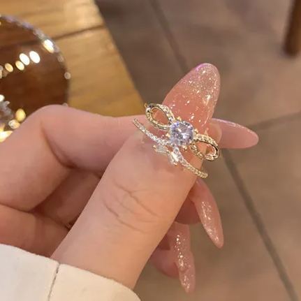 [SG] Open Adjustable Copper Plating Ring with Dimond/Zircon Mother's Day Korean Normcore for Birthday Gift Anniversary-HOMA