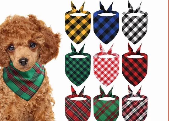 [SG]Lattice Pets Bibs New Year BDay Party Cat Dog Cotton Burp Cloth Lattice Triangle Scarf Party Decor Christmas-HOMA