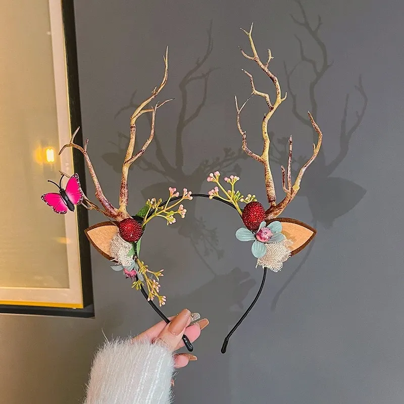 [SG]Premium Quality ins-style Christmas Antlers Headband Deer Ear Flower Butterfly for Party hair accessories-HOMA