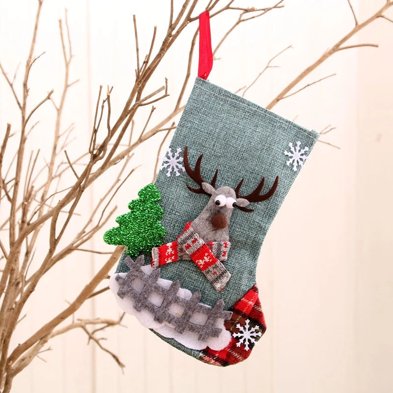 [SG]Cute Christmas Socks Hang on Christmas Trees Decor Stockings Xmas Socks Gift Bag Party Candy Santa Elk Deer-HOMA