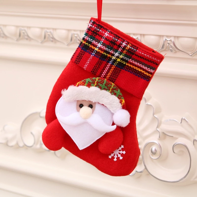 [SG]Cute Christmas Socks Hang on Christmas Trees Decor Stockings Xmas Socks Gift Bag Party Candy Santa Elk Deer-HOMA