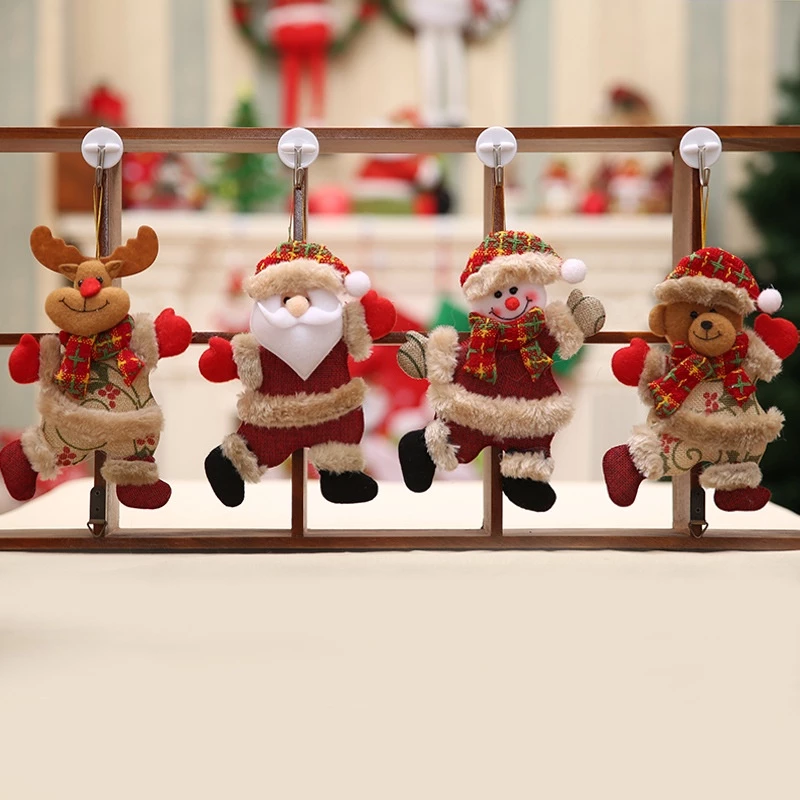 [SG]Christmas Tree Accessories Fabric Dolls Hang on Xmas Trees Cute Decor Party Dancing Santa Elk Deer Snowman-HOMA