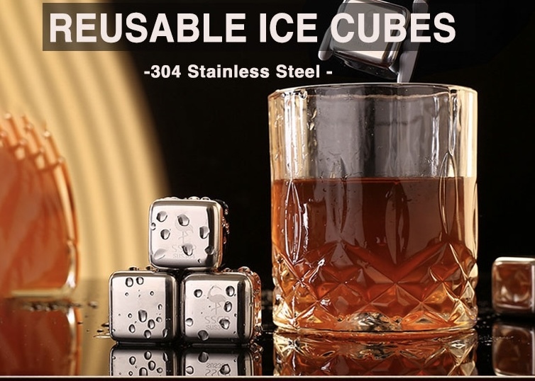 [SG] 304 Stainless Steel Reusable 2PCS\4PCS Ice Cubes Whiskey Stones Balls for Bourbon Scotch Vodka Wine Bar Restaurant-HOMA