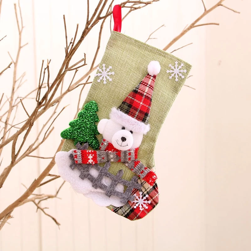 [SG]Cute Christmas Socks Hang on Christmas Trees Decor Stockings Xmas Socks Gift Bag Party Candy Santa Elk Deer-HOMA
