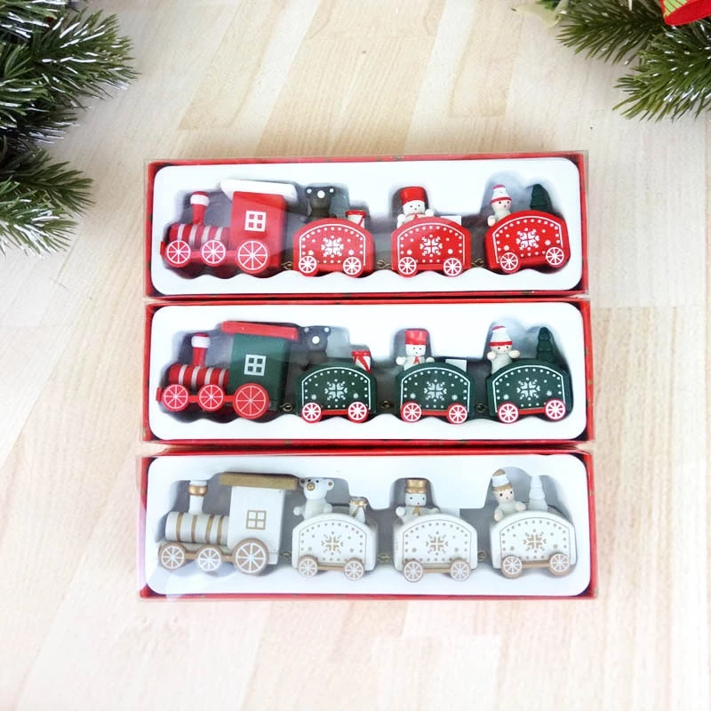 [SG]Home Decoration Wooden Christmas Train (4 Sections) for Windows Ornament Xmas Gift Christmas Party Kids-HOMA