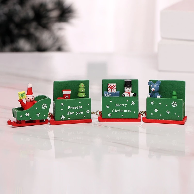 [SG]Home Decoration Wooden Christmas Train (4 Sections) for Windows Ornament Xmas Gift Christmas Party Kids-HOMA
