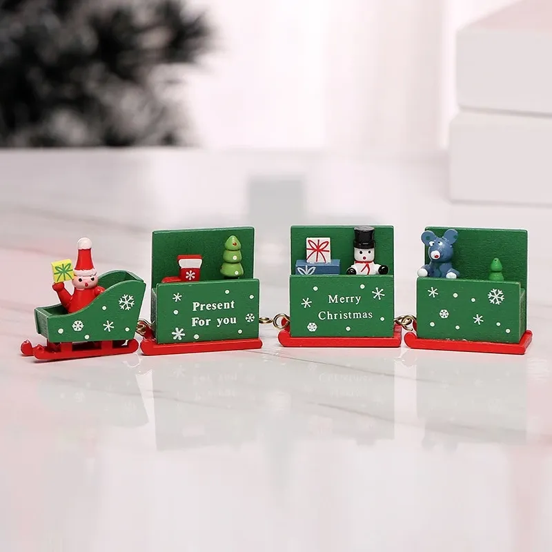 [SG]Home Decoration Wooden Christmas Train (4 Sections) for Windows Ornament Xmas Gift Christmas Party Kids-HOMA