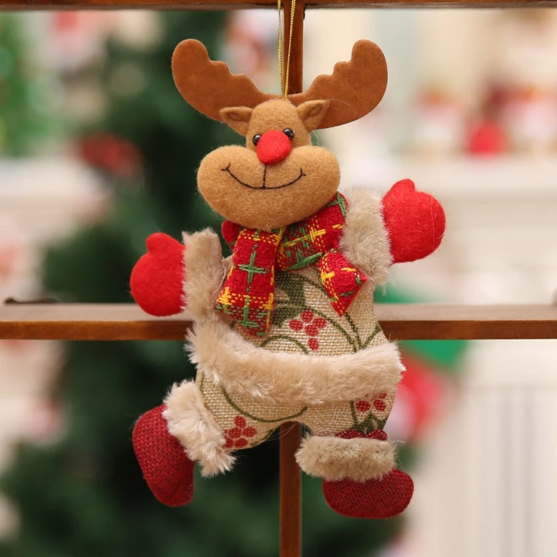 [SG]Christmas Tree Accessories Fabric Dolls Hang on Xmas Trees Cute Decor Party Dancing Santa Elk Deer Snowman-HOMA