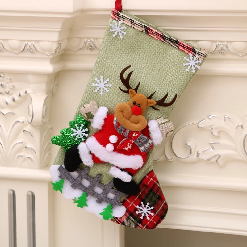 [SG]Cute Christmas Socks Hang on Christmas Trees Decor Stockings Xmas Socks Gift Bag Party Candy Santa Elk Deer-HOMA