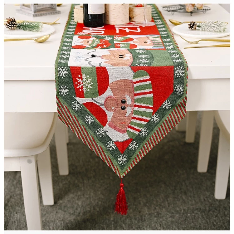 [SG]Linen Christmas Table Flag Table Runner Christmas Decoration Merry Christmas Elk Santa Claus Xmas-HOMA