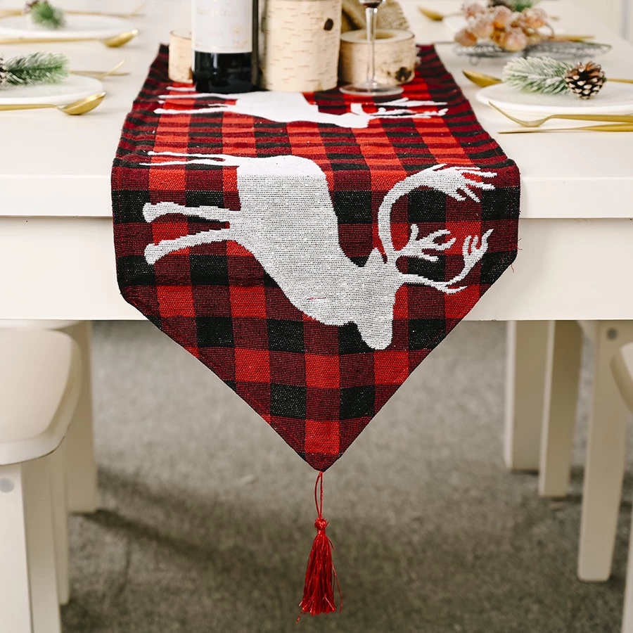 [SG]Linen Christmas Table Flag Table Runner Christmas Decoration Merry Christmas Elk Santa Claus Xmas-HOMA