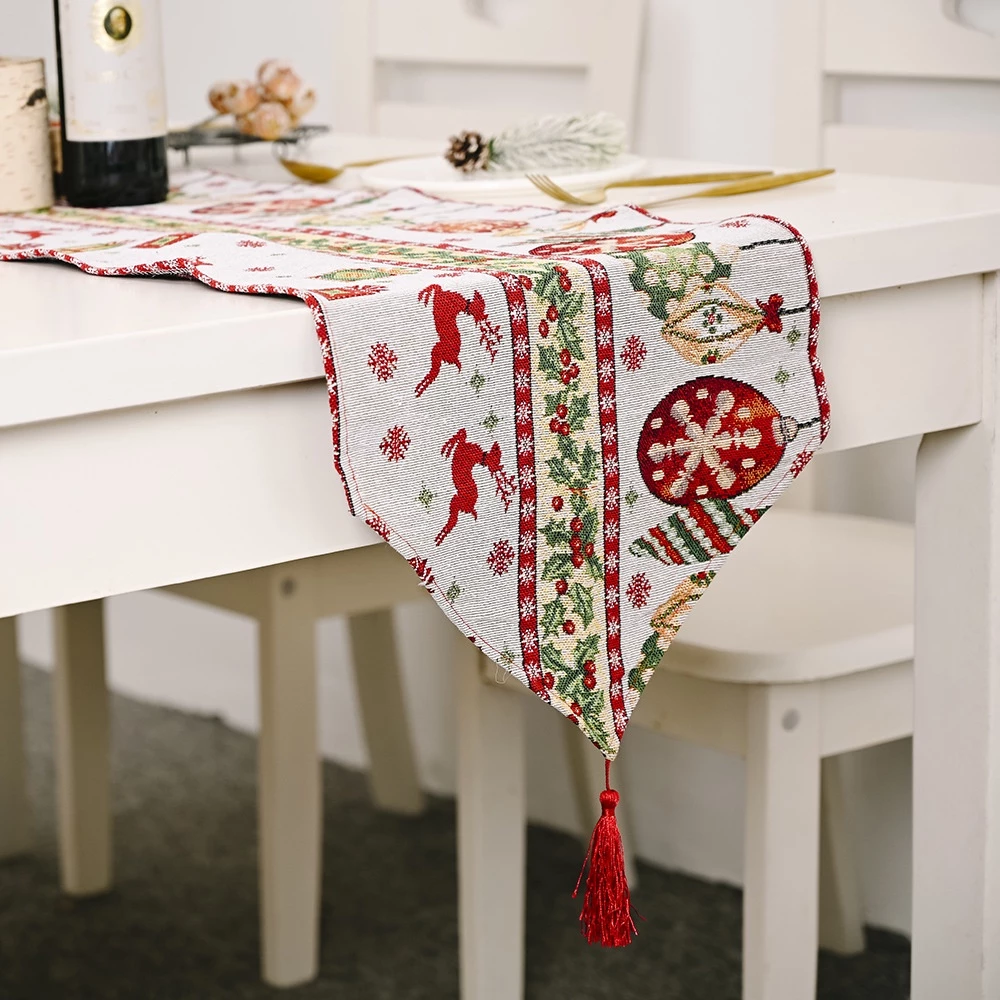 [SG]Linen Christmas Table Flag Table Runner Christmas Decoration Merry Christmas Elk Santa Claus Xmas-HOMA