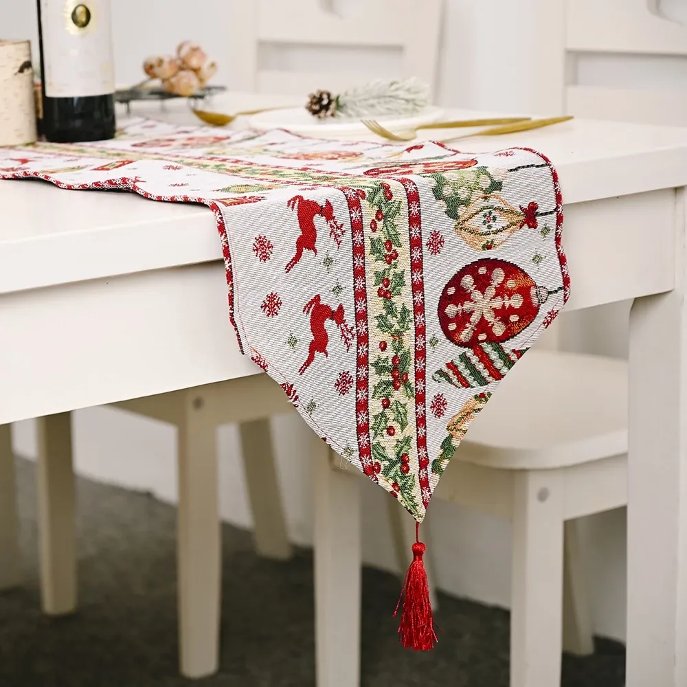 [SG]Linen Christmas Table Flag Table Runner Christmas Decoration Merry Christmas Elk Santa Claus Xmas-HOMA