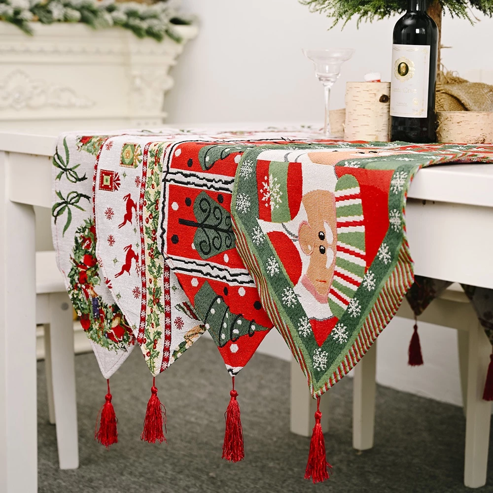 [SG]Linen Christmas Table Flag Table Runner Christmas Decoration Merry Christmas Elk Santa Claus Xmas-HOMA