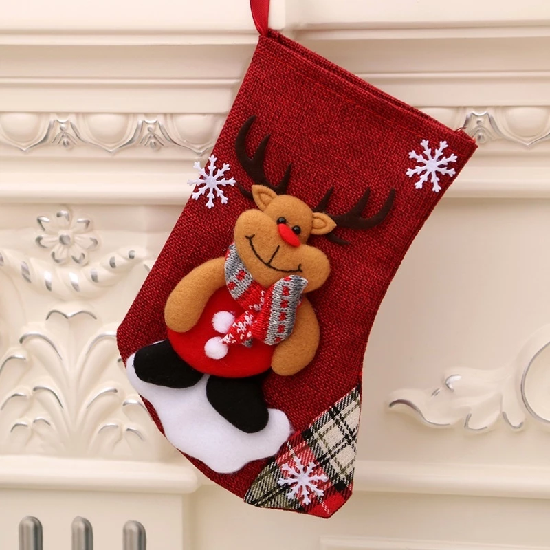 [SG]Cute Christmas Socks Hang on Christmas Trees Decor Stockings Xmas Socks Gift Bag Party Candy Santa Elk Deer-HOMA