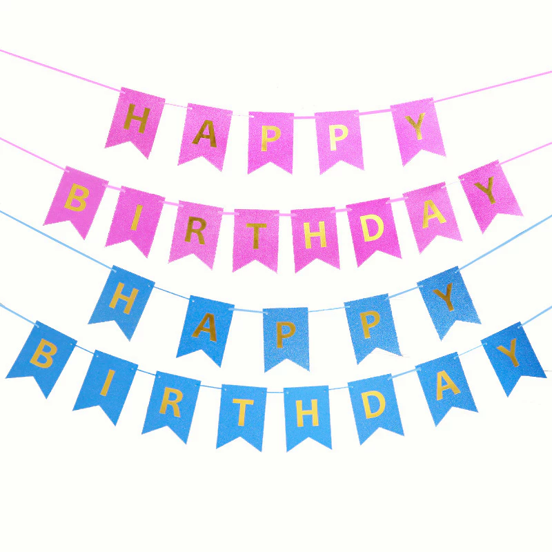 [SG]Happy Birthday Bronzing Glitter Hanging Paper Banners Birthday Party Decorations Garland for Home Decoration-HOMA