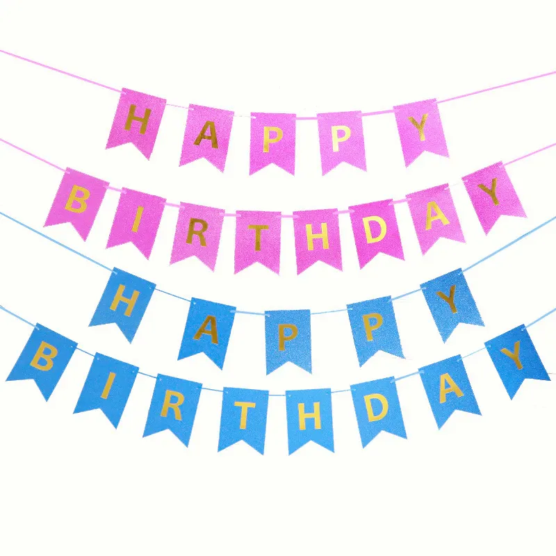 [SG]Happy Birthday Bronzing Glitter Hanging Paper Banners Birthday Party Decorations Garland for Home Decoration-HOMA