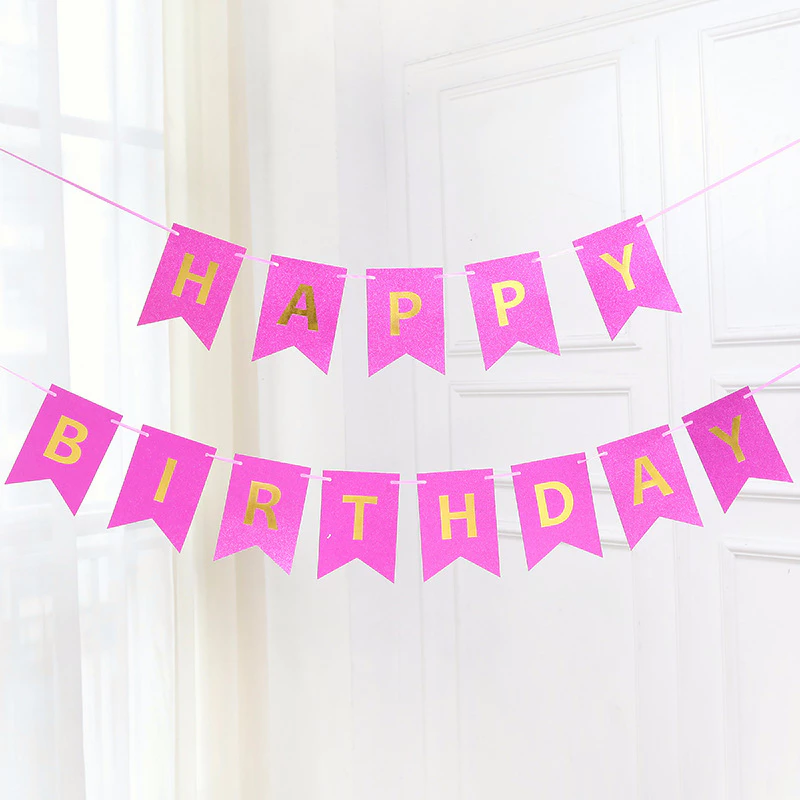 [SG]Happy Birthday Bronzing Glitter Hanging Paper Banners Birthday Party Decorations Garland for Home Decoration-HOMA