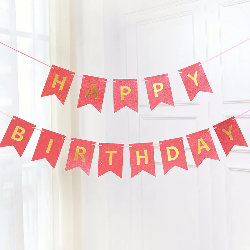 [SG]Happy Birthday Bronzing Glitter Hanging Paper Banners Birthday Party Decorations Garland for Home Decoration-HOMA