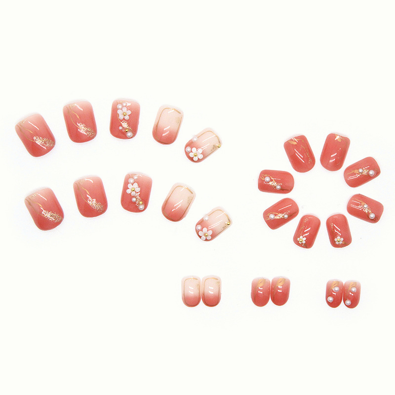 [SG]Gold Pink Flower | Fashionable Sexy Cute Press On/Stick On Nails 24PCS-HOMA