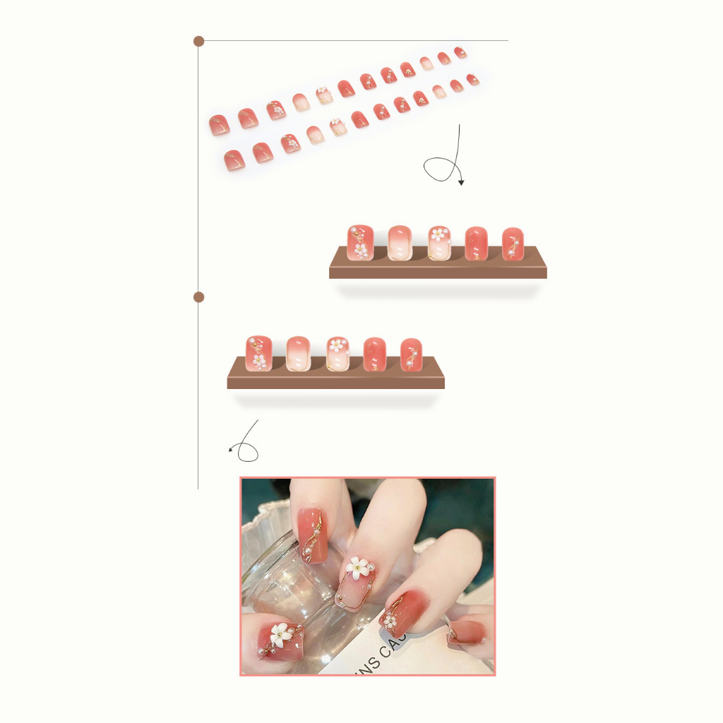 [SG]Gold Pink Flower | Fashionable Sexy Cute Press On/Stick On Nails 24PCS-HOMA