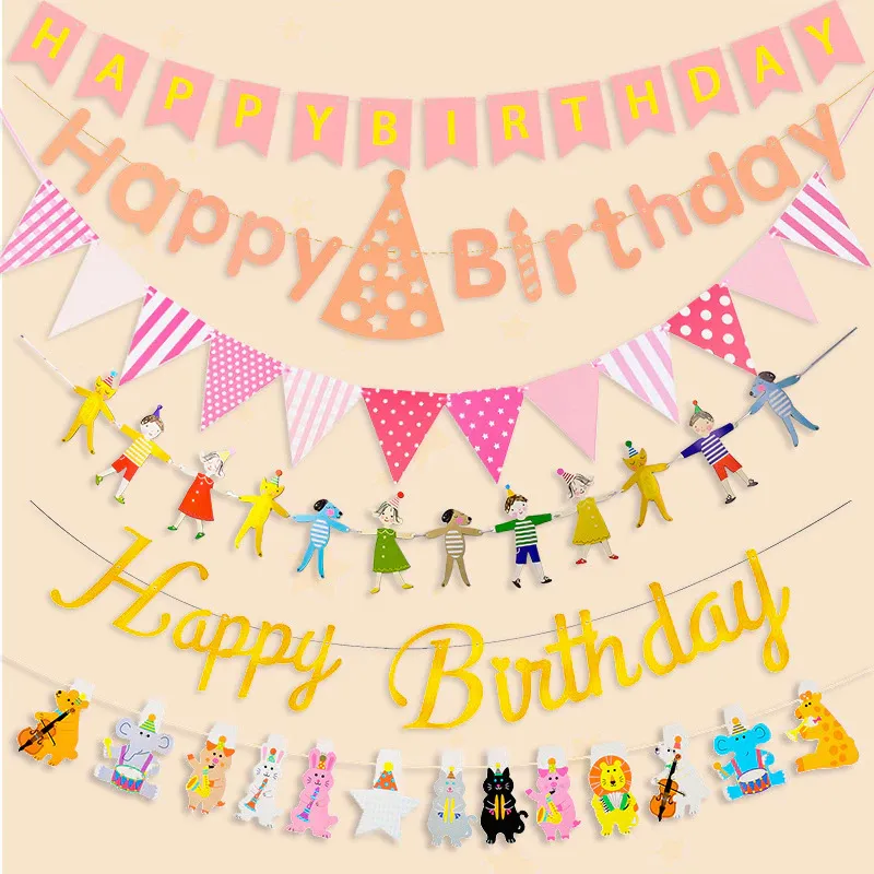 [SG]Happy Birthday Hanging Paper Banners Birthday Party Decorations Garland for Home Decoration Kindergarten party-HOMA