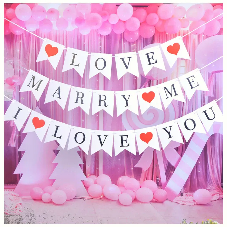 [SG]Romantic LOVE Hanging Paper Banners Birthday Wedding Party Proposal Decorations Garland for Home Decor-HOMA