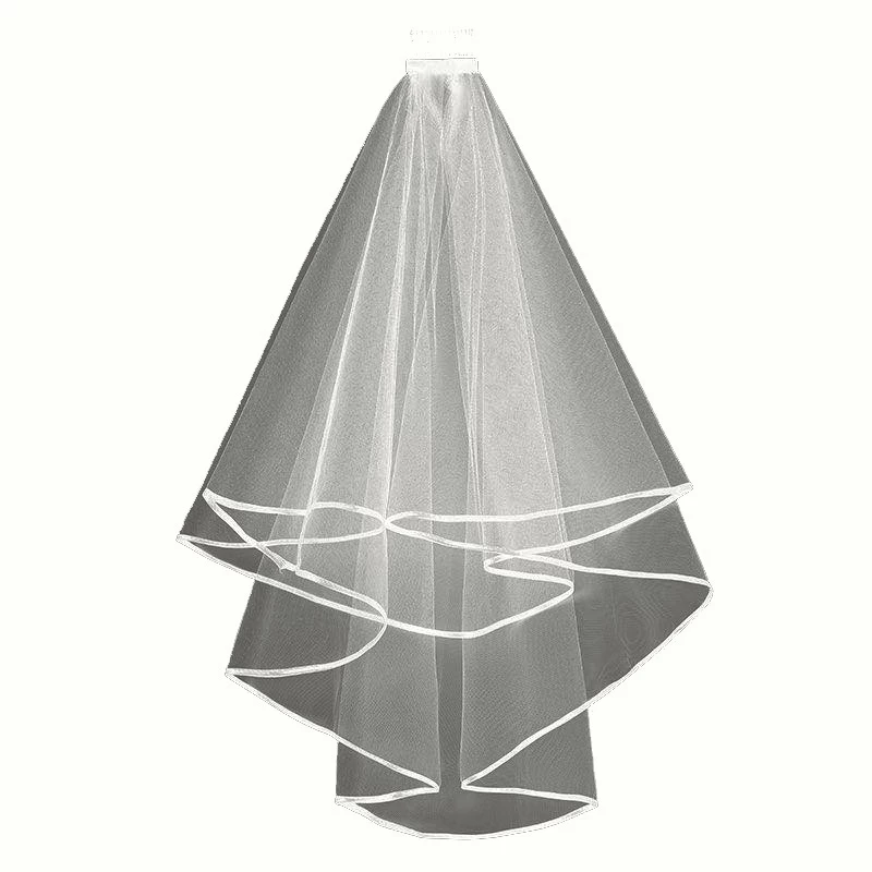[SG]Simple 2 Layer Edge-wrapping 75cm White Beige Wedding Bridal Veil Headpiece Soft Mesh Wedding ROM Photographing-HOMA