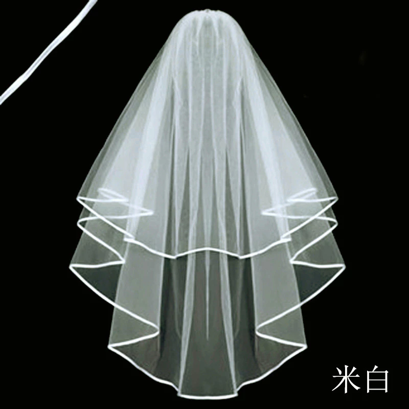 [SG]Simple 2 Layer Edge-wrapping 75cm White Beige Wedding Bridal Veil Headpiece Soft Mesh Wedding ROM Photographing-HOMA