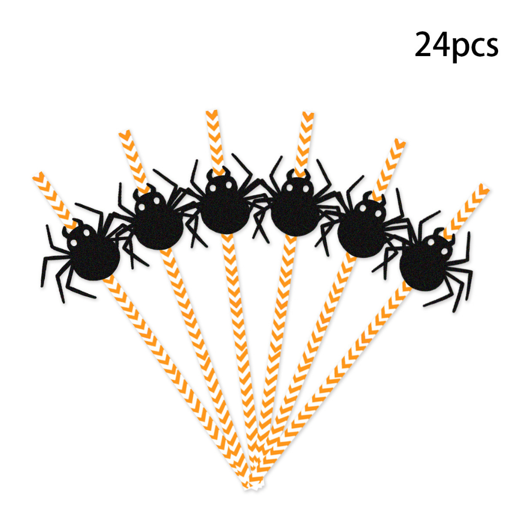 [SG] Halloween Paper Straw Set Spider Pumpkin Witch Hat Decorations Photo Props Home Part-HOMA