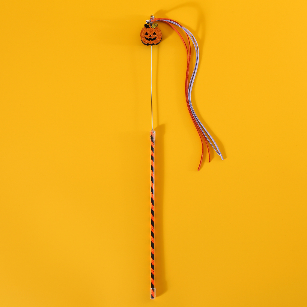 [SG]Halloween Cat Teaser Sticks Toy Ghost Bat Pumpkin Tassel Bell Interation Training Toy Flags Cat Chasers-HOMA