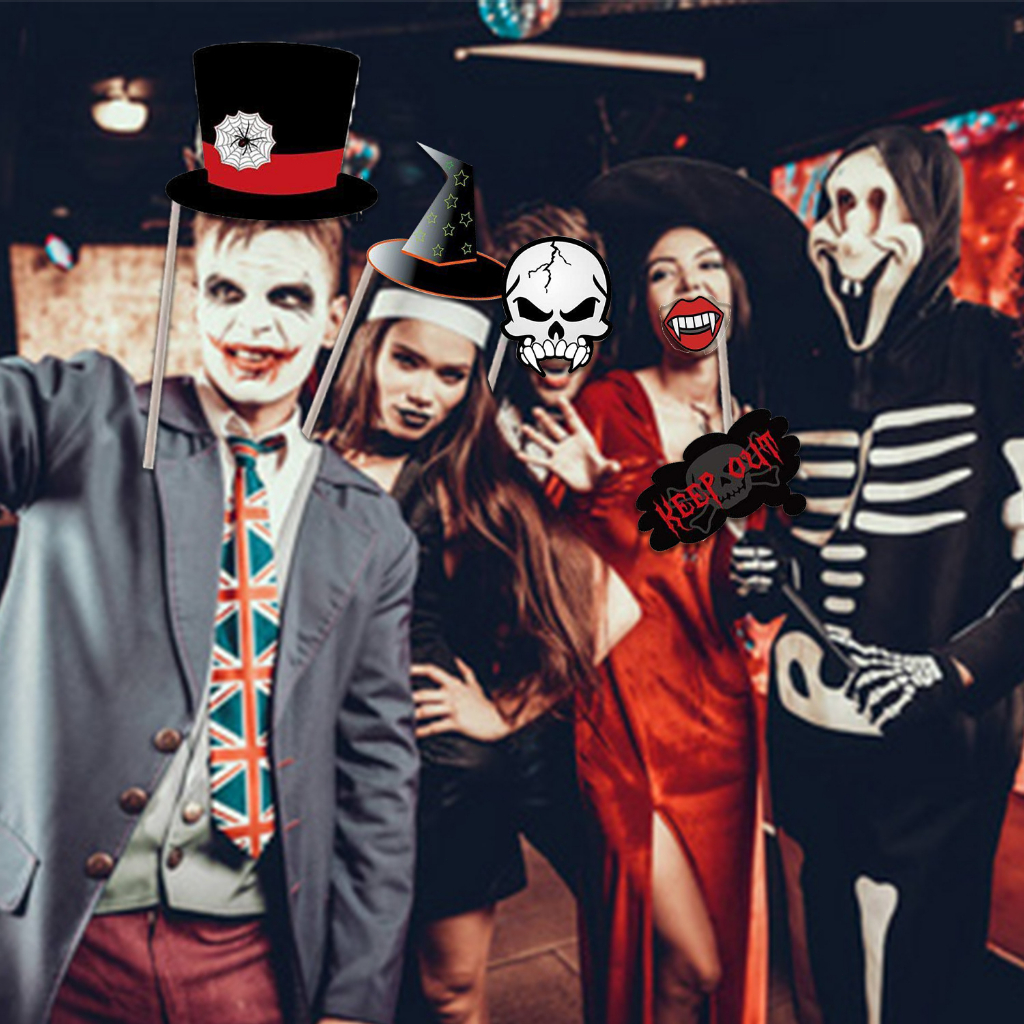 [SG] Halloween Photo Props Set 35pcs Home Party Mask Pumpkin Skeleton Boys Girls-HOMA