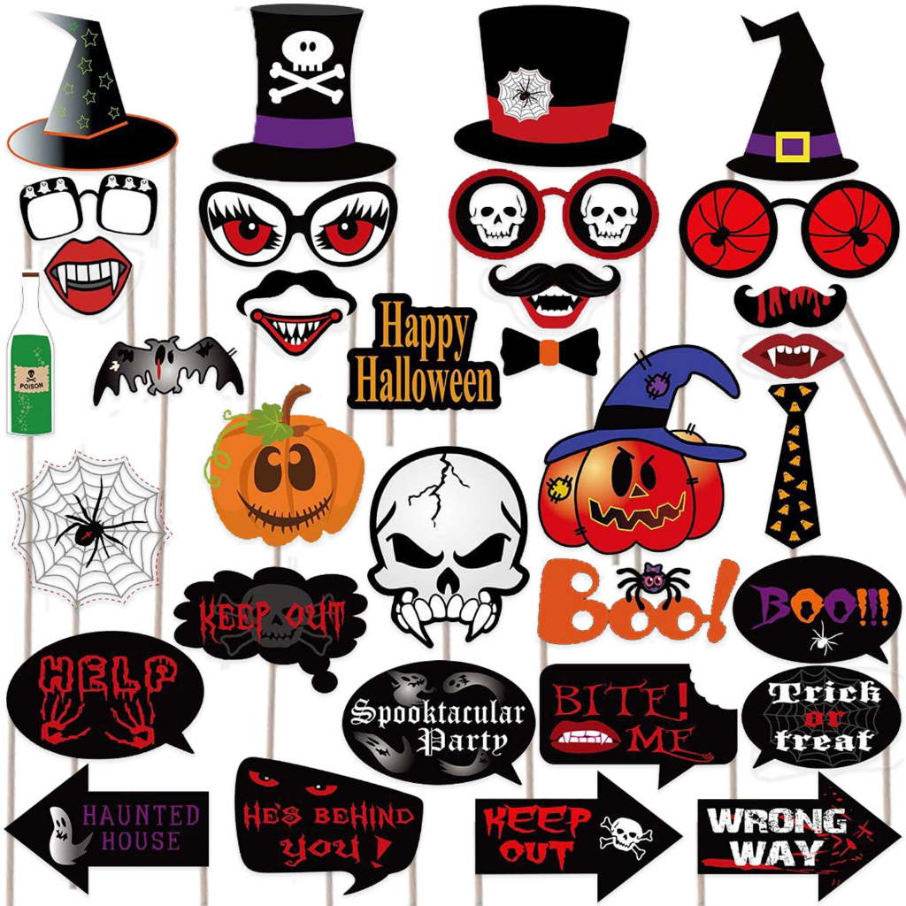 [SG] Halloween Photo Props Set 35pcs Home Party Mask Pumpkin Skeleton Boys Girls-HOMA