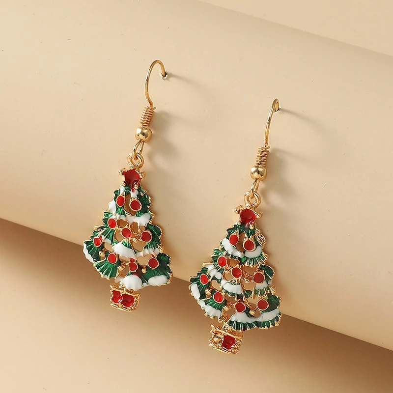 [SG]Christmas Tree Earings Necklace Alloy Colorful Xmas Earhubs Necklace Christmas Party Xmas Gift Lady Kids Girls-HOMA