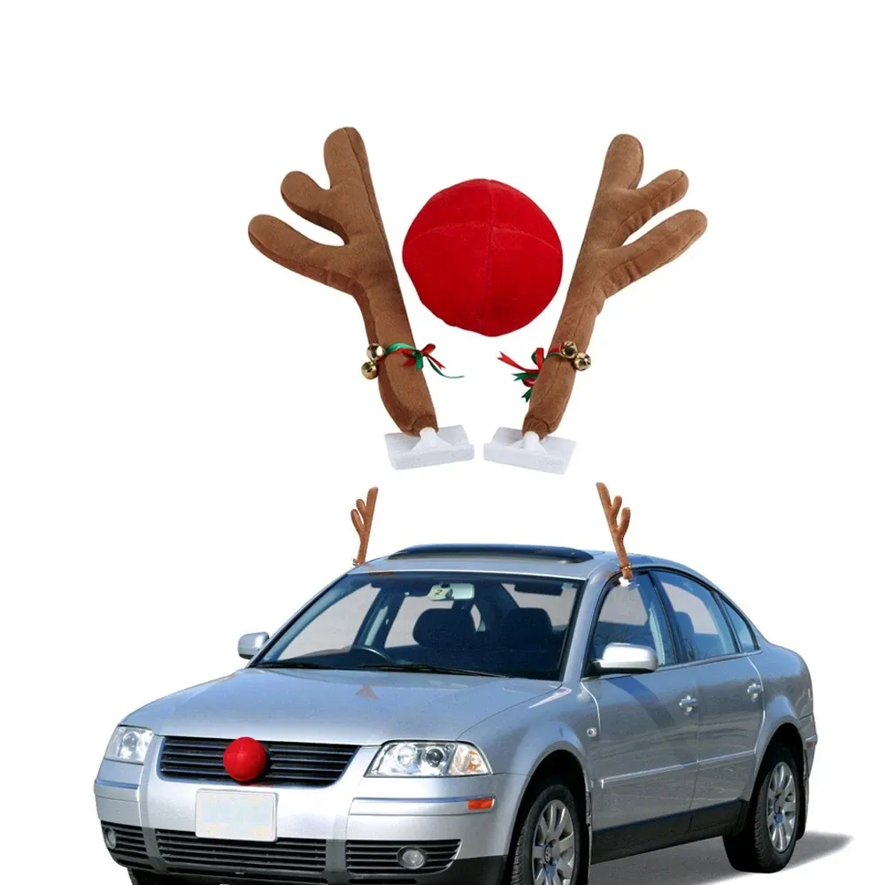 SG]Christmas Car Decoration Elk Antlers Set Elk Deer Nose Christmas Car Deers Car Decor XMAS Feel-HOMA