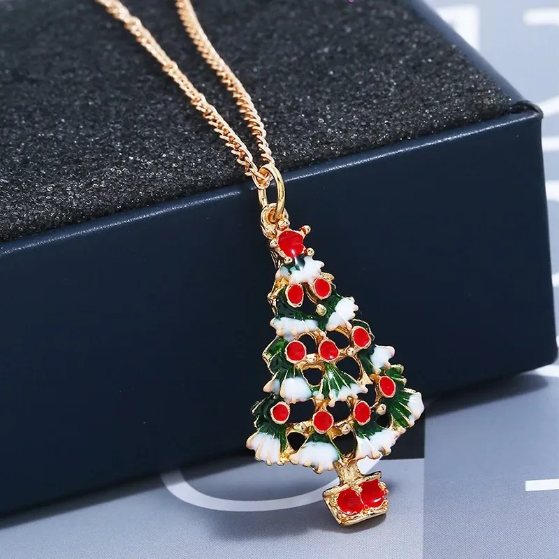 [SG]Christmas Tree Earings Necklace Alloy Colorful Xmas Earhubs Necklace Christmas Party Xmas Gift Lady Kids Girls-HOMA