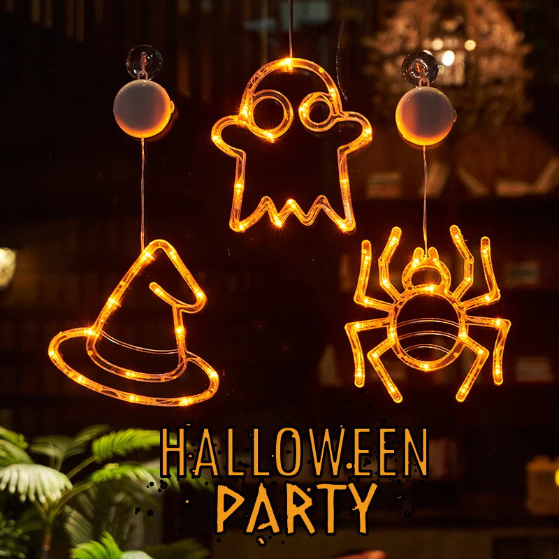 [SG]Halloween Decorations LED Suction Light Pumpkin Ghost Home Party Decor Supplies Hanging LED Lamp Fairy light-HOMA