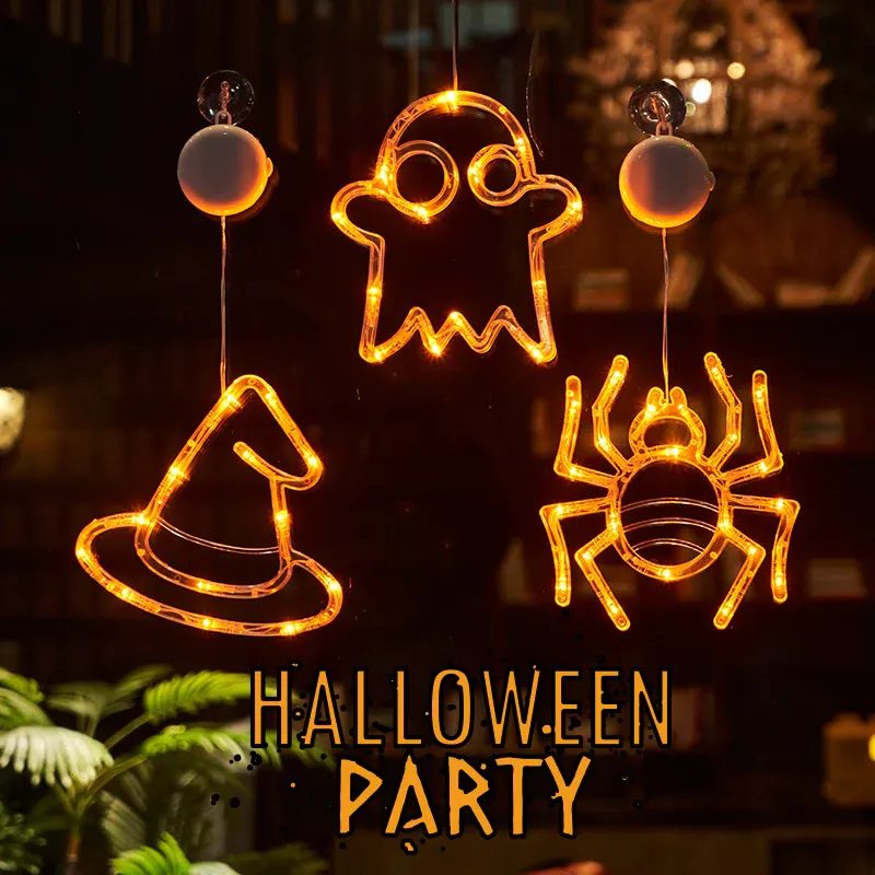 [SG]Halloween Decorations LED Suction Light Pumpkin Ghost Home Party Decor Supplies Hanging LED Lamp Fairy light-HOMA
