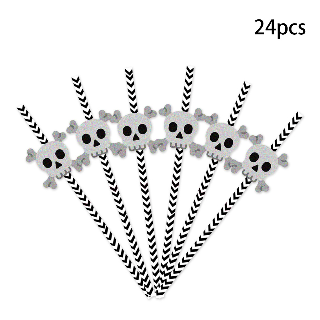 [SG] Halloween Paper Straw Set Spider Pumpkin Witch Hat Decorations Photo Props Home Part-HOMA