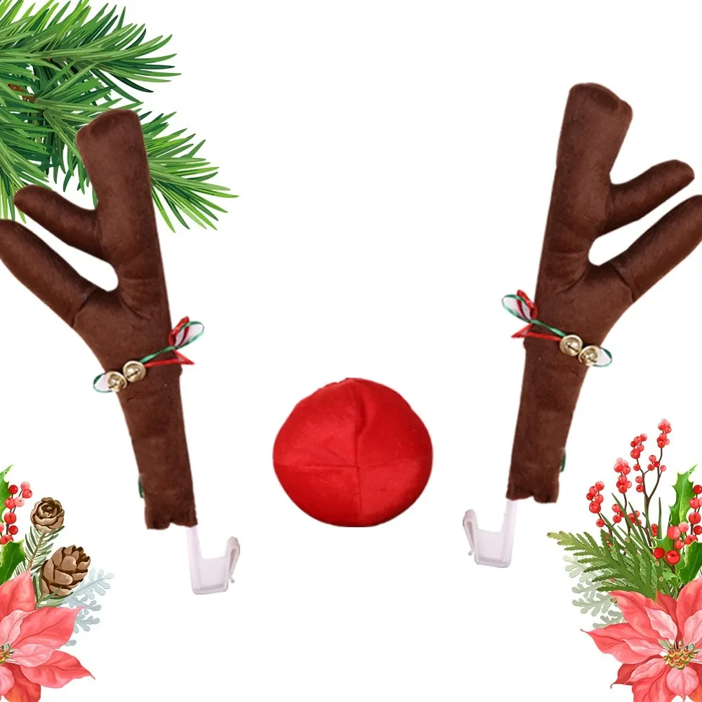 SG]Christmas Car Decoration Elk Antlers Set Elk Deer Nose Christmas Car Deers Car Decor XMAS Feel-HOMA