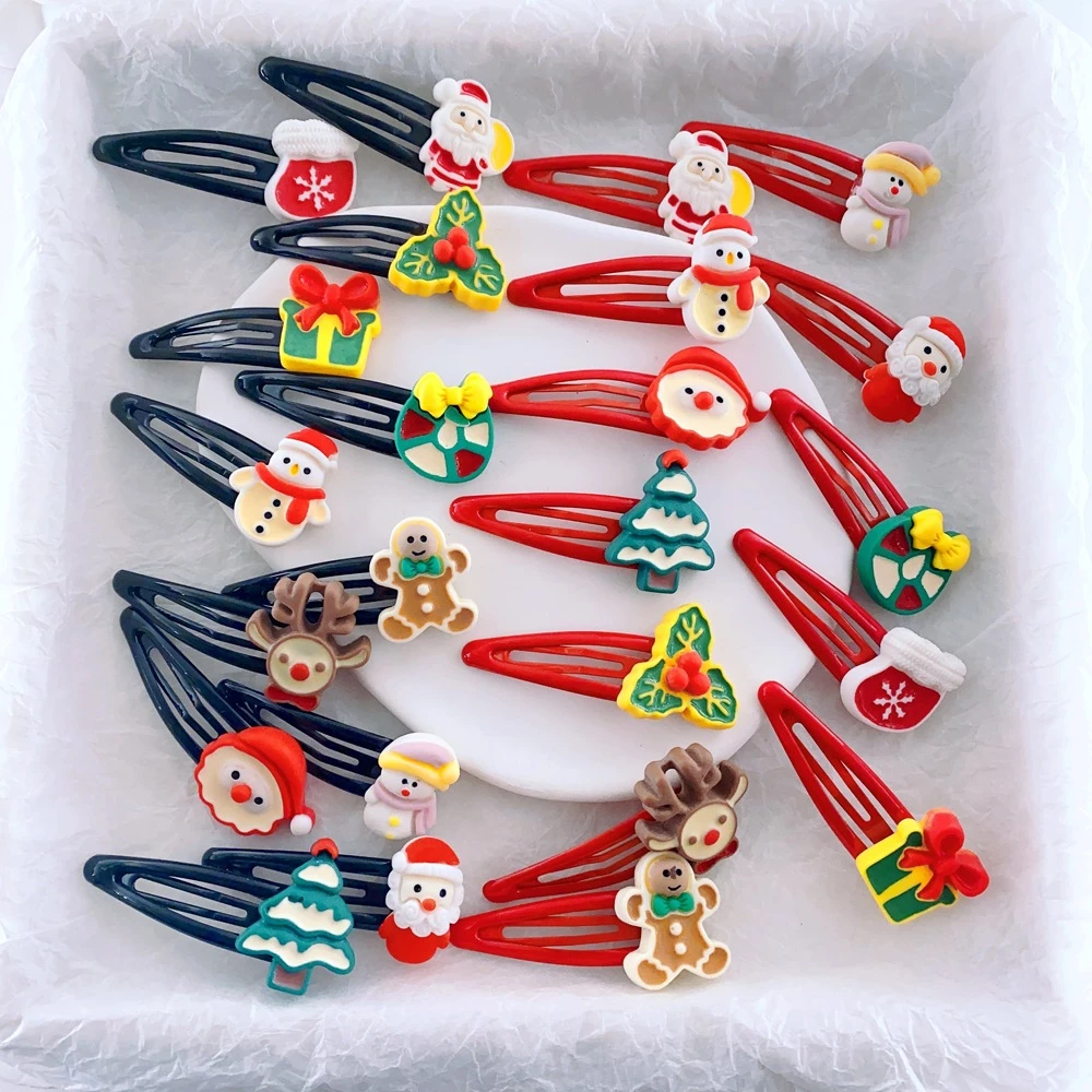 [SG]Christmas Hair clips BB Clips Girls HairBangs Clip Santa Xmas Tree Socks Snowman Deer Side Clips-HOMA