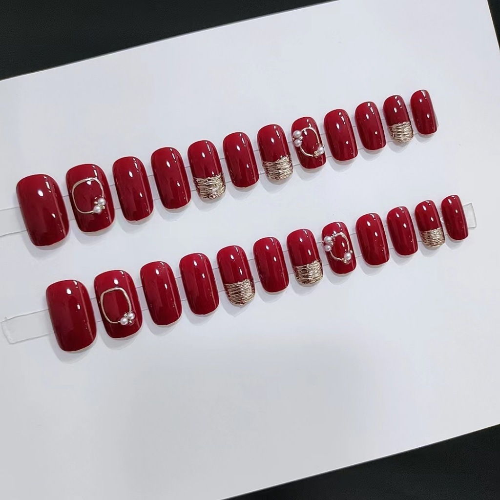 [SG] B663 New Year Wedding Christmas Wine Red Press On/Stick On Nails 24PCS-HOMA