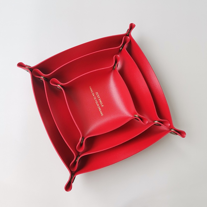 [SG]1PCS PU Leather Storage Basket Living Room Table Makeup Daily Necessities New Year Wedding House Warming Home Decor-HOMA