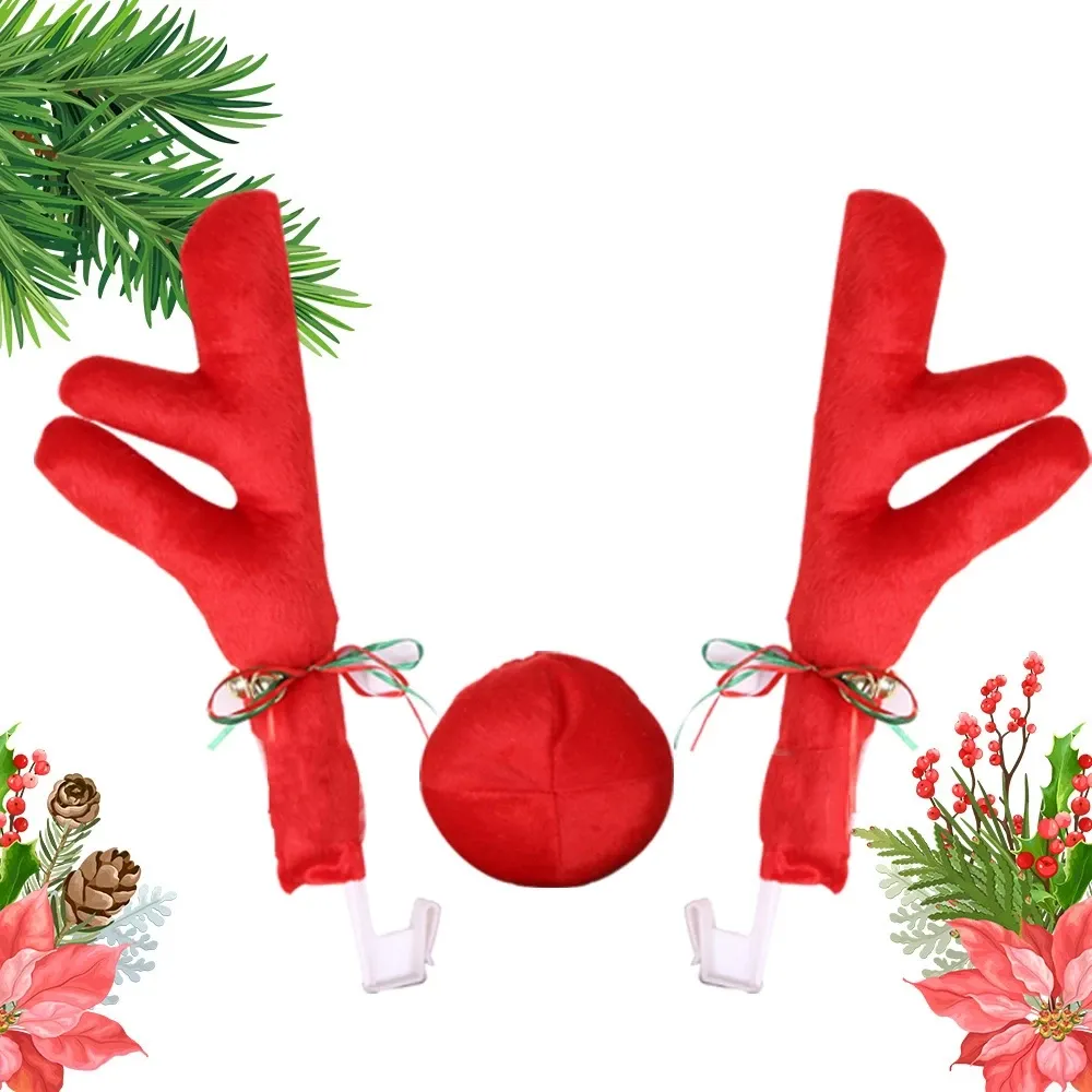 SG]Christmas Car Decoration Elk Antlers Set Elk Deer Nose Christmas Car Deers Car Decor XMAS Feel-HOMA