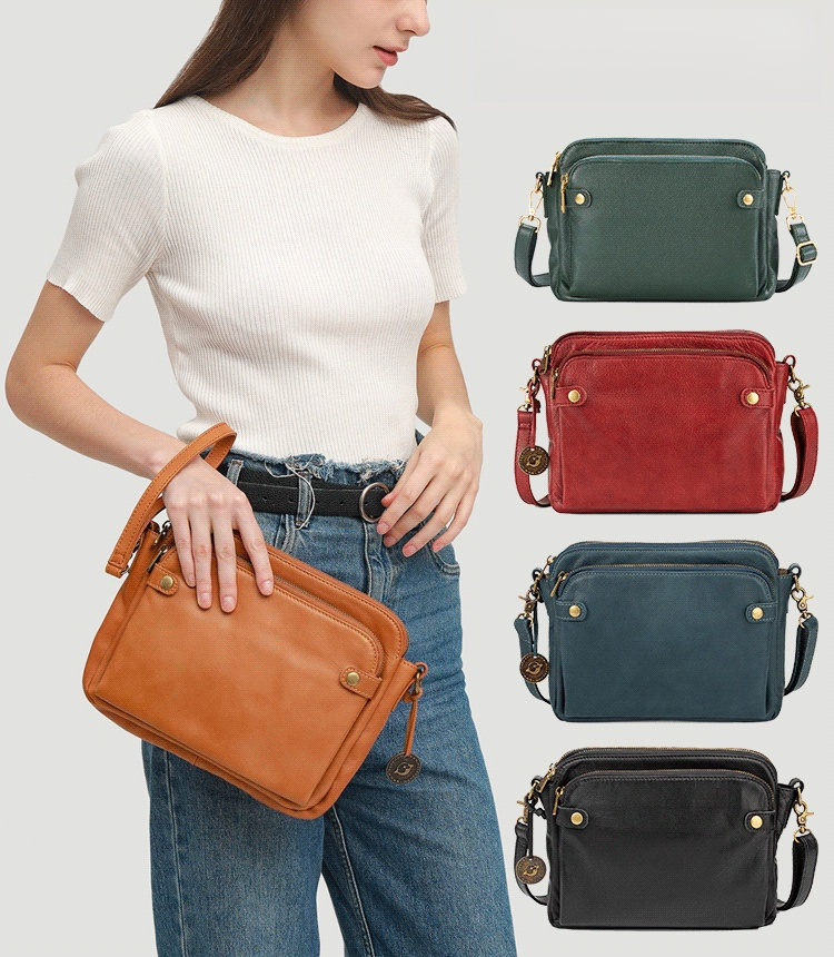Three Layer Leather Crossbody Shoulde